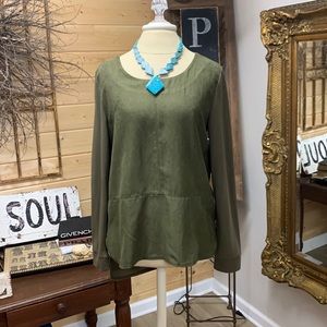 Faux suede front Olive green top